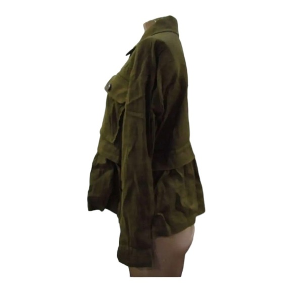 NWT MAEVE Anthropologie Flounced Utility Shirt Jacket Olive Green Medium - Picture 11 of 15